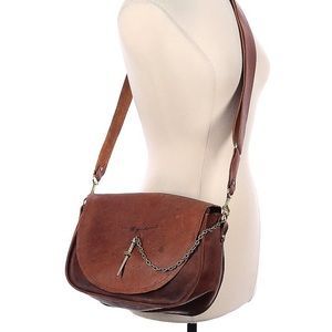 Brown Leather Crossbody Bag Chain Accent La Boba Finn’s Fickle Goods Handmade